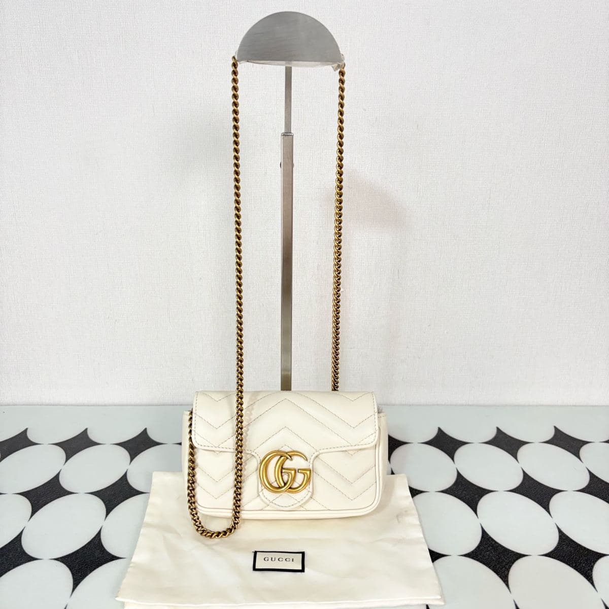 Gucci GG Marmont Mini Chain Bag, White, condition grade A