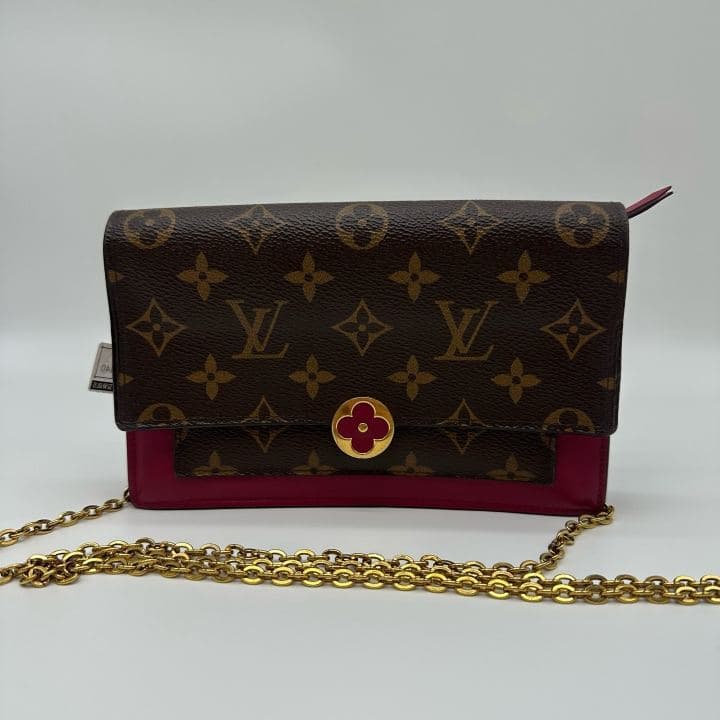 Louis Vuitton Monogram Wallet on Chain (flower detail), Brown / Red, condition grade A